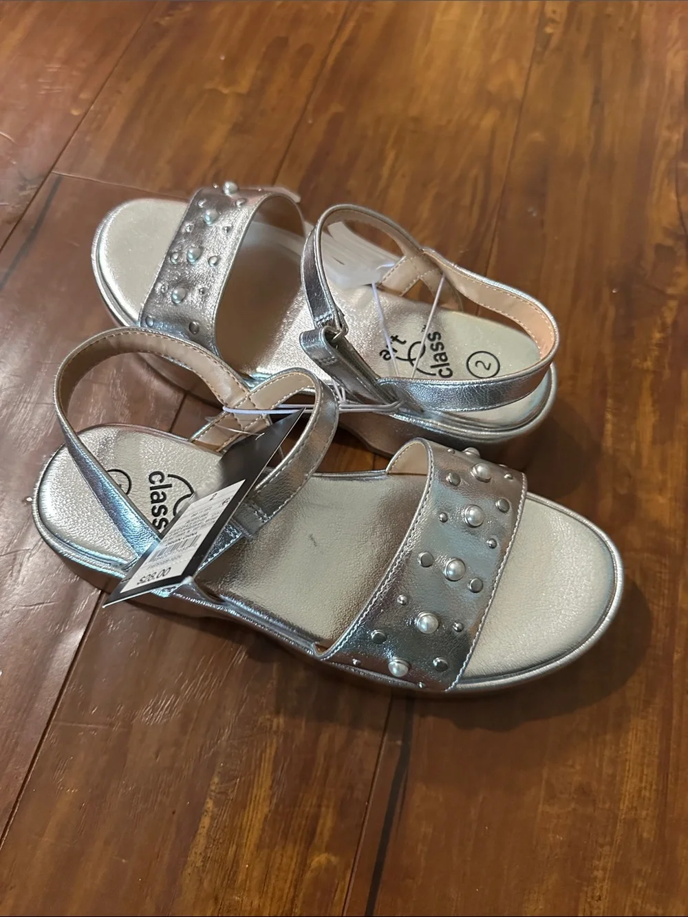 Art Class Silver Metallic Studded Platform Sandals Girls 2 NWT